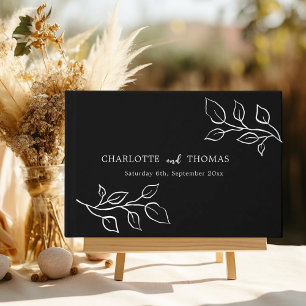 Black silver botanical luxury wedding guest book