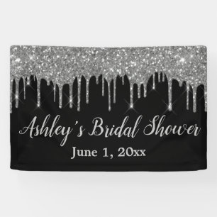 Black & Silver Bridal Shower Backdrop Photo Booth Banner