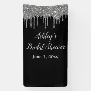 Black & Silver Bridal Shower Backdrop Photo Booth Banner