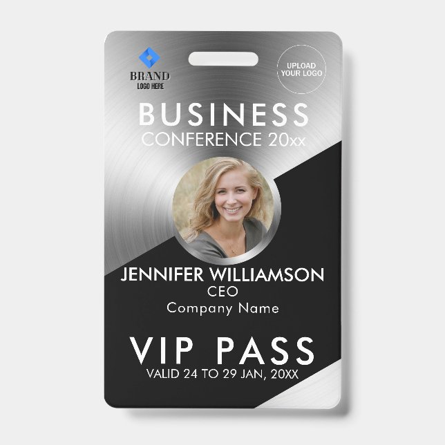 Black Silver Business Conference Exhibition Photo Badge (Front)