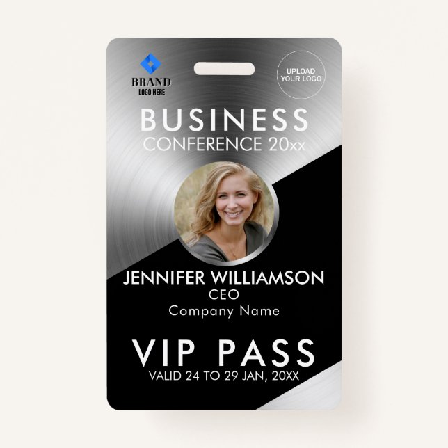 Black Silver Business Conference Exhibition Photo Badge (Front)