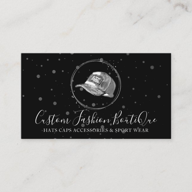 Black Silver Cap Sport Hat Business Card (Front)