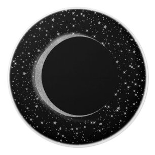 Black & Silver Celestial Moon Magic Lunar Stars Ceramic Knob