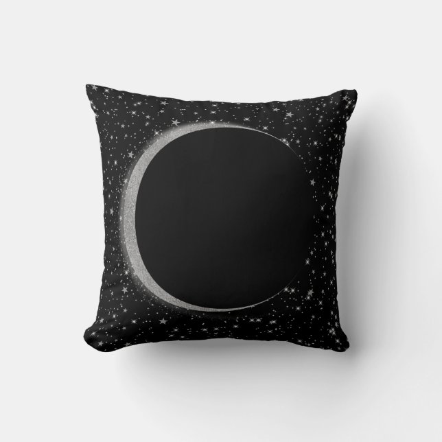 Black & Silver Celestial Moon Magic Lunar Stars Throw Pillow (Front)