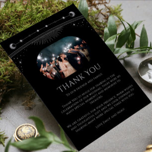 Black Silver Celestial Wedding Photo Thank You Card