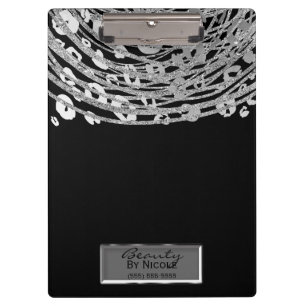 Black Silver Cheetah Leopard Glam Personalized Clipboard