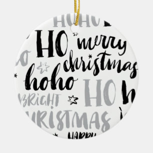 Black & Silver Christmas Word Text Art Cute Aesthe Ceramic Ornament