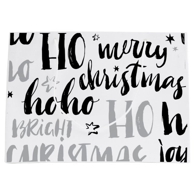 Black & Silver Christmas Word Text Art Cute Aesthe Large Gift Bag (Front)
