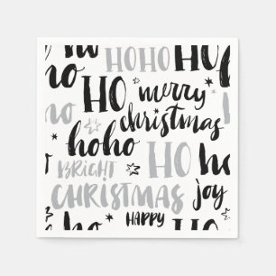 Black & Silver Christmas Word Text Art Cute Aesthe Napkin