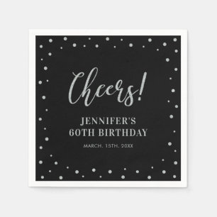 Black & Silver   Confetti Adult Birthday Party Napkin