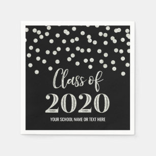 Black Silver Confetti Class of 2020 Graduation Napkin