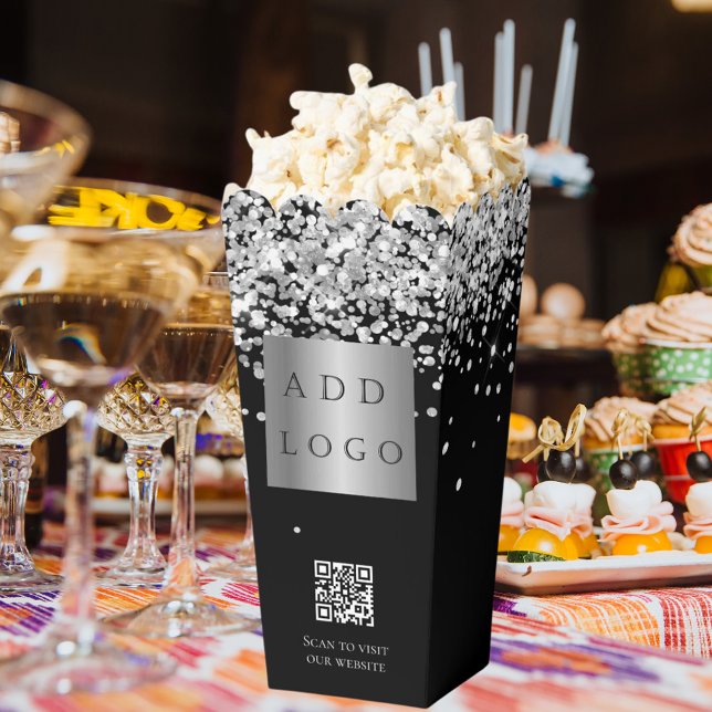 Black silver confetti QR code business logo Favor Box (Creator Uploaded)