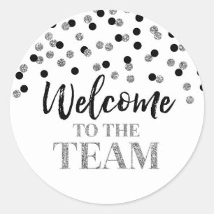 Black Silver Confetti Welcome to the Team  Classic Round Sticker