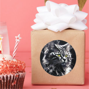 Black, Silver & Cool Elegamce - Mystic Feline Classic Round Sticker