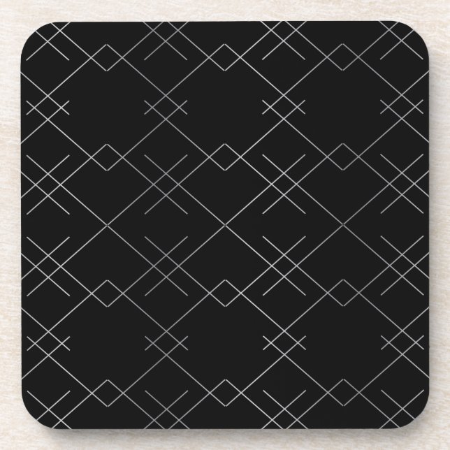 Black-silver, cool, elegant, simple modern pattern coaster (Front)