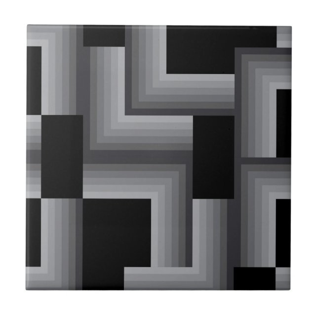 Black, silver ,cool, unique, trendy square shapes tile (Front)