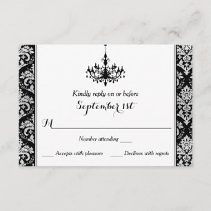 Black, Silver Damask, Chandelier Reply Card