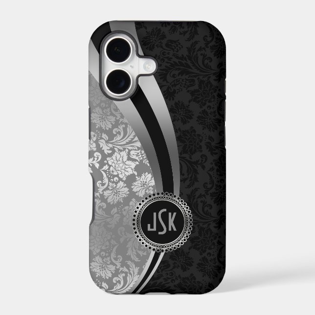 Black & Silver Damasks Dynamic Stripes Monogramed (Back)