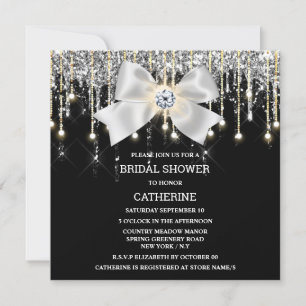 Black silver diamond shimmer lights elegant  invitation