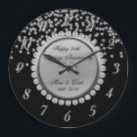 Black Silver  Diamonds 25th Wedding Anniversary Large Clock<br><div class="desc">Elegant silver diamonds wedding anniversary clock.</div>