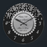 Black Silver  Diamonds 25th Wedding Anniversary Large Clock<br><div class="desc">Elegant silver diamonds wedding anniversary clock.</div>