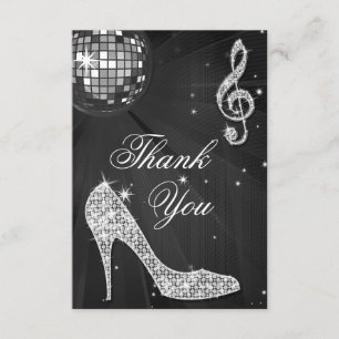 Black & Silver Disco Ball Sparkle Heels Thank You Card