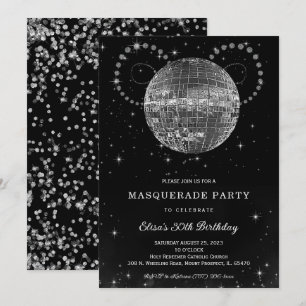 Black Silver Disko Birthday Party Invitation
