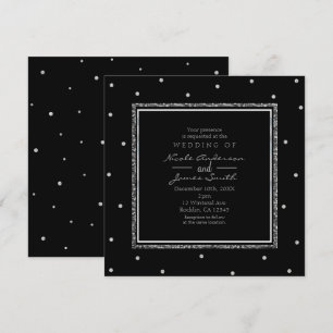 Black & Silver Dots Modern Glam Wedding Party Invitation