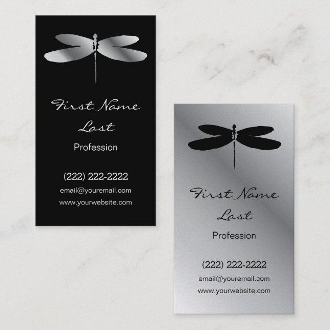 Black & Silver Dragonfly Business Cards (Front/Back)