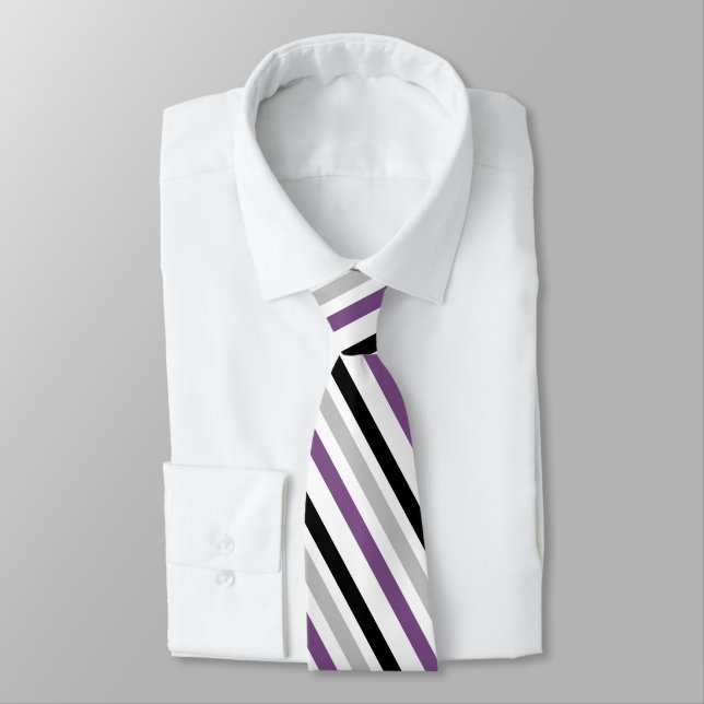 Black Silver Dusty Violet Geometric Stripes Tie (Tied)