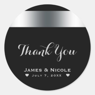 Black & Silver Elegant Chic Dinner Party Favour Classic Round Sticker