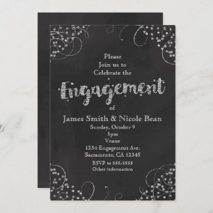 Black & Silver Elegant Engagement Invitations