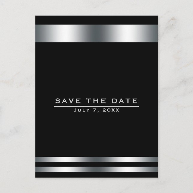 Black & Silver Elegant Engagement Save the Date Postcard (Front)