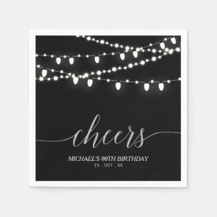 Black & Silver Elegant Lights Adult Birthday Party Napkin