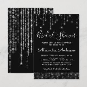 Black Silver Elegant String Lights Bridal Shower Invitation