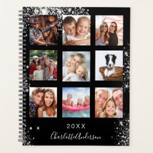 Black silver family photo collage name 2025 planner
