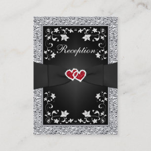 Black Silver FAUX Foil, Floral, Red Reception Card