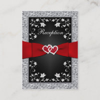 Black Silver FAUX Foil, Floral, Red Reception Card