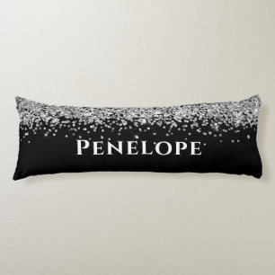 Black Silver Faux Glitter Aesthetic Custom Name Body Pillow