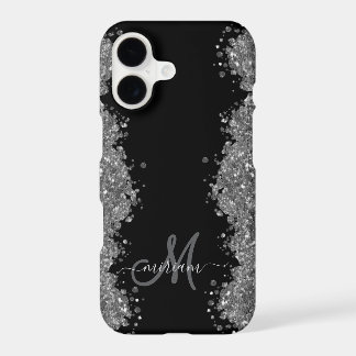 Black Silver Faux Glitter Grey Modern Monogram