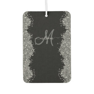 Black Silver Faux Glitter Grey Modern Monogram Air Freshener