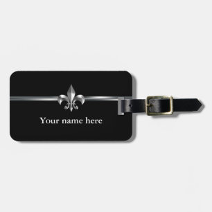 Black Silver Fleur de Lis Luggage Tag