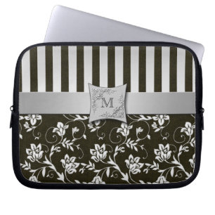 Black, Silver Floral Striped Laptop Sleeve