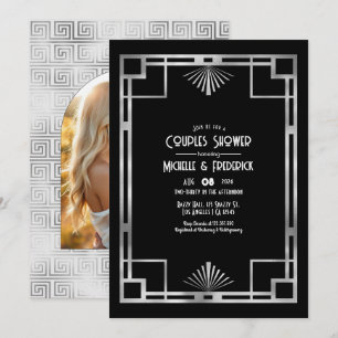 Black & Silver Gatsby Art Deco Couples Shower Invitation