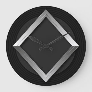 Black & Silver Geometric Triangle Metallic Clock