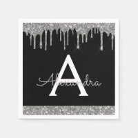 Black Silver Glitter Black Monogram Birthday