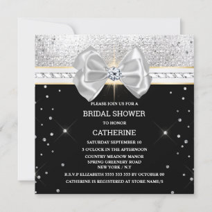 Black silver glitter bow shimmer sparkle elegant invitation