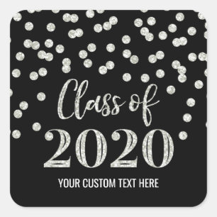 Black Silver Glitter Confetti Graduation 2020 Square Sticker