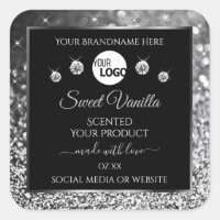Black Silver Glitter Diamonds Product Labels Logo