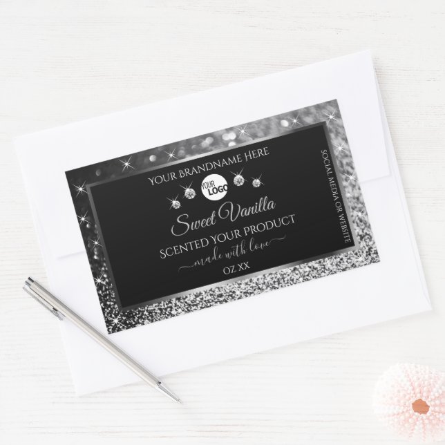 Black Silver Glitter Diamonds Product Labels Logo (Envelope)